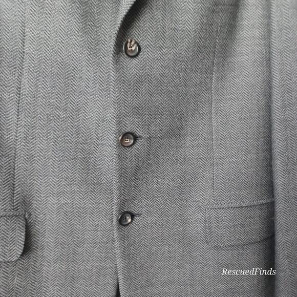 Pal Zileri Wool Dress Coat Blazer 54 L Black and Grey Herringbone Design - Picture 15 of 15